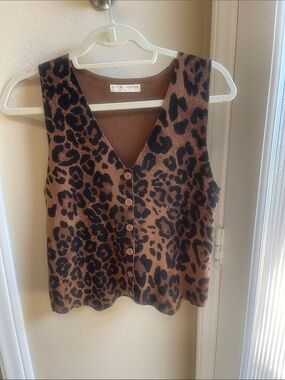 Stitch & Feather Brown and Black Leopard Print Button Front Vest